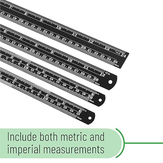 Mr. Pen- Stainless Steel Ruler, 4 pcs, 6", 8", 12", 14", Black, Imperial & Metric Measurements, Metric Metal Ruler Set, mm Ruler, Metal Rulers, Small Metal Ruler Metal Straight Edge, Centimeter Ruler