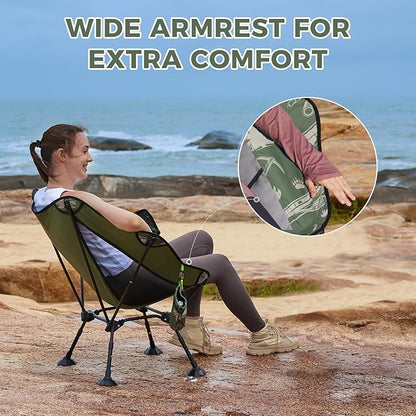 ATEPA UFO3.0 Backpacking Camping Chair, Ultralight Extra Wide Comfortable Folding Chairs 440lbs Heavy Duty Portable Hexagon Ergonomic Height Adjustable Seat with Anti-Sinking Feet