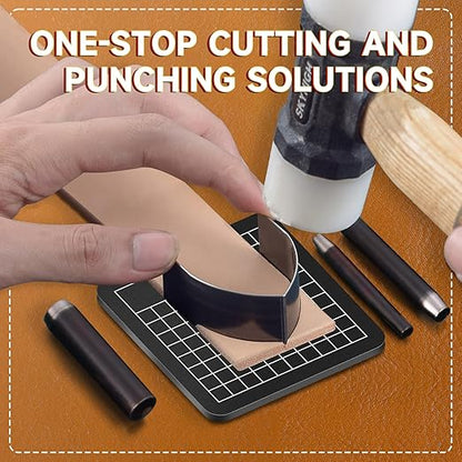 Leather Circle Cutter Tool Set, 27 Pieces, High Carbon Steel Round Cutting Dies, Hole Punch Kit with15MM, 20MM, 25MM, 30MM, 35MM, 38M Dies for DIY Leather Craft