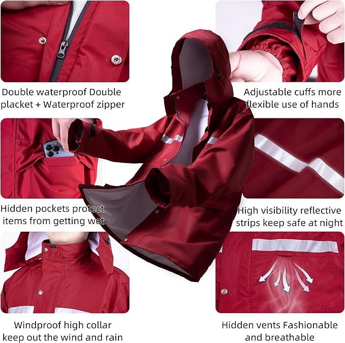 Coralrain Rain Suit Safety Waterproof Rain Jacket and Trouser Suit Raincoat With Hood lining For Men Women Adults Breathable