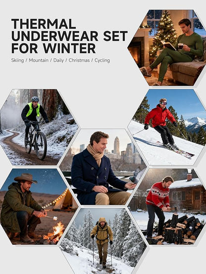 VZV Thermal Underwear for Men Fleece Lined Long Johns for Mens Thermals Top and Bottom Set Soft Base Layer for Winter