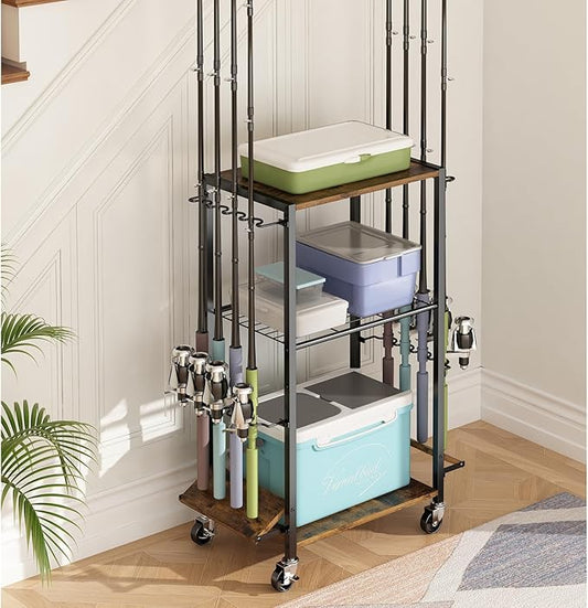 ZHOOGE Fishing Rod Holders for Garage, Fishing Pole holders Fishing Pole Rack Holds up to 8 Rods and Reel Combos, Fishing Gear Equipment Organizer Storage Solution for Garage Basement or Indoor