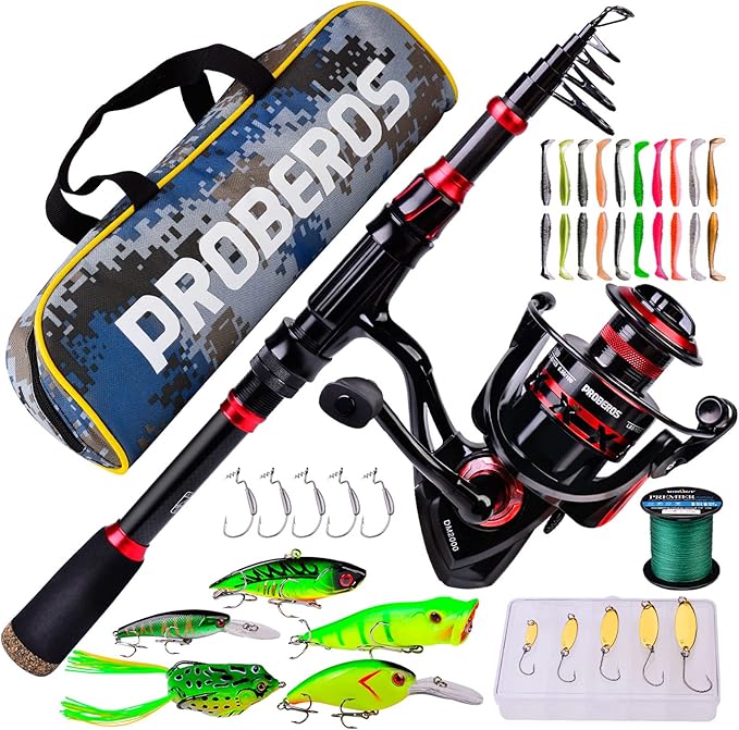 Fishing Rod and Reel Combo, 6.9ft Carbon Fiber Telescopic Fishing Pole with Spinning/Baitcasting Reel Combos, Sea Saltwater Freshwater Ice Bass Fishing Tackle Set Fishing Rods Kit