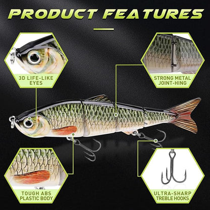 GOTOUR Fishing Lures for Freshwater or Saltwater, Easy to Use for Family Fishing Beginner and Pros, Most Lifelike Jointed Swimbait，Slow Sinking Bass Pike Panfish Walleye Lures, Fishing Gifts for Men