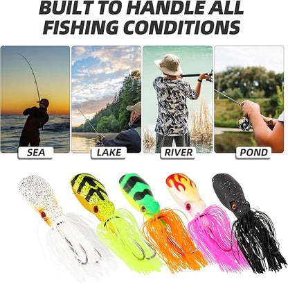 Floating Colorful Squid Fishing Lures – Topwater Baits with 3D Holographic Eyes & Treble Claw Hook, Realistic Soft Plastic Lures for Saltwater and Freshwater, 5PCS