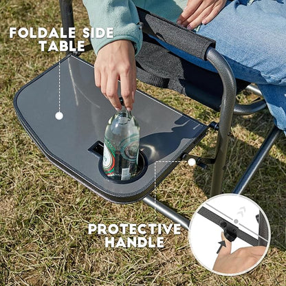TIMBER RIDGE Aluminum Oversized Camping Chair, Lightweight Portable Directors Chair with Side Table Detachable Side Pocket for Outdoor Camping, Lawn, Picnic, Support 400lbs Black 2 Pack