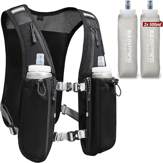 Running Hydration Vest for Women and Men. Reflective, 8 Pocket, Quick Dry, Water-Resistant, Breathable, Adjustable Backpack for Runs, Hiking, Cycling, Trails, Marathons