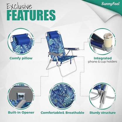 SUNNYFEEL Oversized Tall Folding Beach Chair Lightweight, 17" Portable Sand Chair for Adults Heavy Duty 500 LBS with Cup Holders, Foldable High Camping Lawn Chairs for Camp/Outdoor/Picnic/Sports