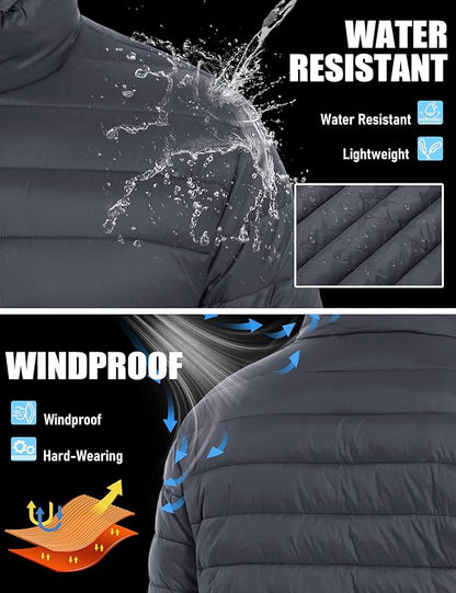 TACVASEN Men's Lightweight Puffer Jacket Winter Quilted Puffy Jackets Warm Water-Resistant Windproof Insulated Coats