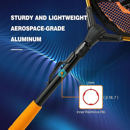 Black Paw Floating Fishing Net - Telescopic Foldable Fish Landing Net with Adjustable Mesh Head, Built in Length Scale