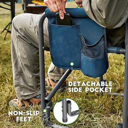 TIMBER RIDGE Aluminum Oversized Camping Chair, Lightweight Portable Directors Chair with Side Table Detachable Side Pocket for Outdoor Camping, Lawn, Picnic, Support 400lbs Blue 2 Pack