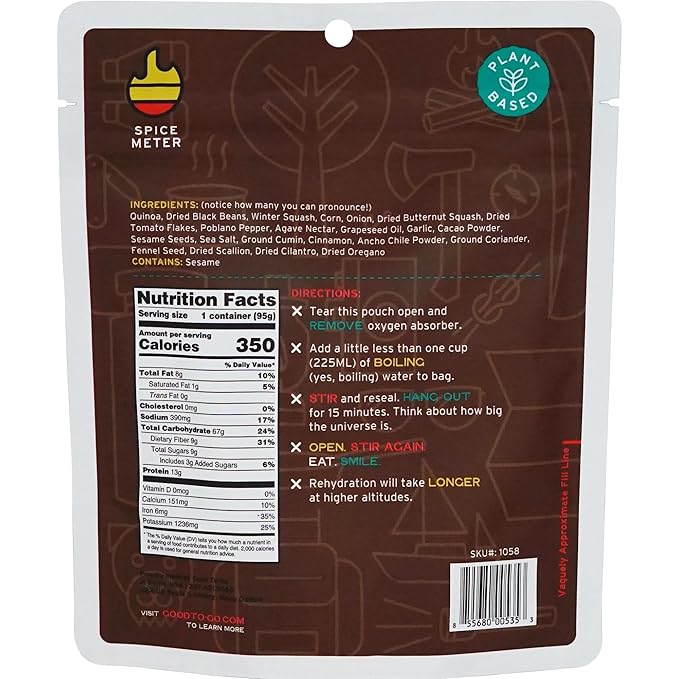 GOOD TO-GO Mexican Quinoa Bowl (Single Serving) | Camping & Backpacking Food | Just Add Water Backpacking Meals | Good To-Go Dehydrated Meals Taste Better Than Freeze Dried Food