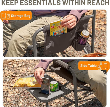 Timber Ridge XXL Director’s Chair – Heavy Duty Folding Chair with Side Table, 500 lb Capacity, Extra Wide Padded Seat for Camping, Sports, Beach, Patio, and Outdoor Use, Tan