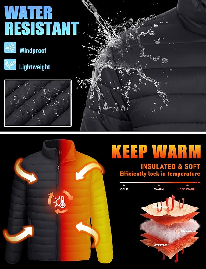 TACVASEN Men's Lightweight Puffer Jacket Winter Quilted Puffy Jackets Warm Water-Resistant Windproof Insulated Coats