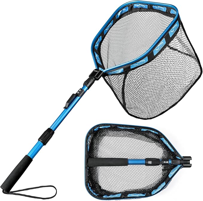 PLUSINNO Floating Fishing Net for Steelhead, Salmon, Fly, Kayak, Catfish, Bass, Trout Fishing, Rubber Coated Landing Net for Easy Catch & Release, Compact & Foldable for Easy Transportation & Storage