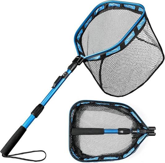 PLUSINNO Floating Fishing Net for Steelhead, Salmon, Fly, Kayak, Catfish, Bass, Trout Fishing, Rubber Coated Landing Net for Easy Catch & Release, Compact & Foldable for Easy Transportation & Storage