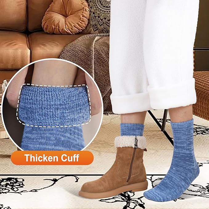 EBMORE Merino Wool Thermal Warm Socks Thick Winter Hiking Cozy Crew Comfy Cushioning Socks 4 Pairs for Women Men