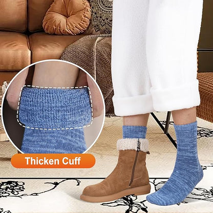 EBMORE Merino Wool Thermal Warm Socks Thick Winter Hiking Cozy Crew Comfy Cushioning Socks 4 Pairs for Women Men