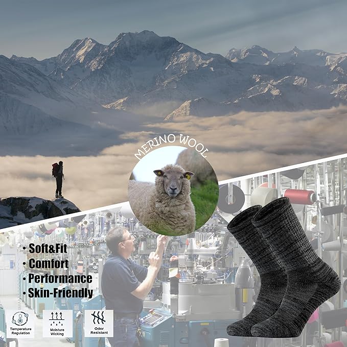 Ortis Men's Merino Wool Cushion Crew Socks with Moisture Wicking Control Light Weight Breathable for Outdoor Hiking Cycling