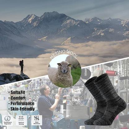 Ortis Men's Merino Wool Cushion Crew Socks with Moisture Wicking Control Light Weight Breathable for Outdoor Hiking Cycling