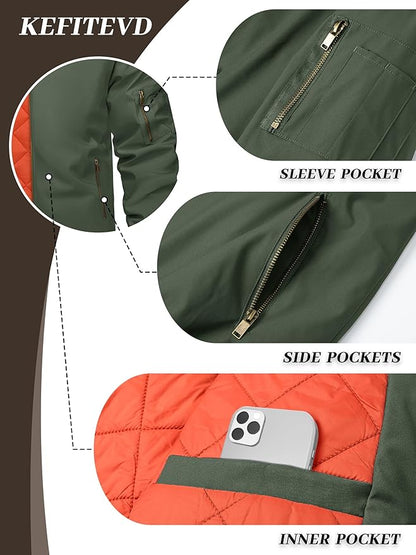 KEFITEVD Men's Jacket Casual Windproof Bomber Jackets Full Zip Windbreaker Warm Winter Padded Coats