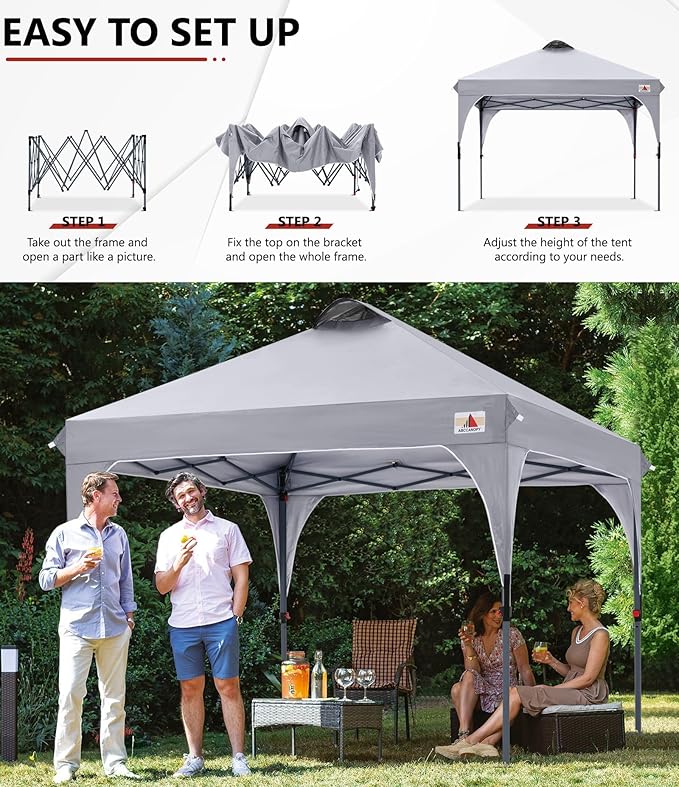 ABCCANOPY Outdoor Pop up Canopy Tent, 10x10 Instant Portable Canopy for Camping, Beach, Backyard,Gray