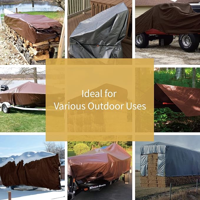 GUARD SHIELD Tarps Heavy Duty Waterproof 20x20 Feet Brown/Bright Silver Poly Tarp Cover Square Outdoor Thick UV Resistant Tarpaulin with Grommets 10mil