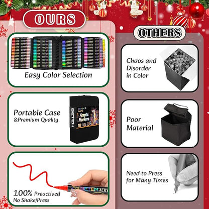 Betem Acrylic Paint Markers Pens, Dual Tip 120 Colors Premium Paint Pens Acrylic Markers for Wood, Fabric, Canvas, Stone, Rock Painting, Glass, Ceramic Surface, DIY Crafts Making Art Supplies with Bag