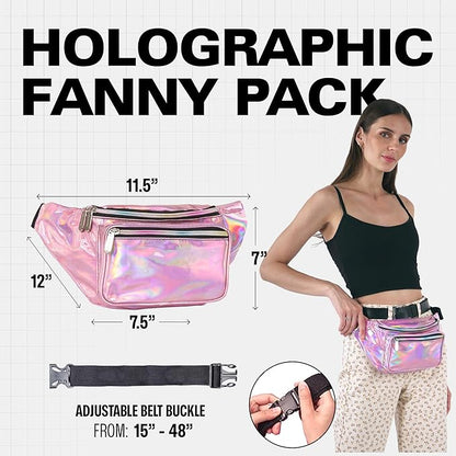 Holographic Fanny Pack Belt bag - Crossbody Waist Bag for Men or Women - Hands-Free, Waterproof Large Bumbag for Hiking, Running, and Travel (Pale Pink)