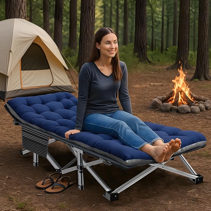 ABORON 2 Pack Folding Camping Cot W/Mat for Adults, Heavy Duty Outdoor Bed with Carry Bag,1200 D Layer Oxford Travel Camp Cots