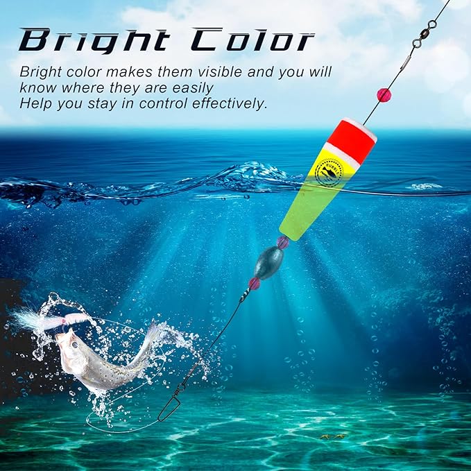 Fishing Floats Rigs Popping Corks for Saltwater Rattle Weighted Bobbers Fishing Tackle (4pcs, 2/3/4/5 in, Green/Yellow/Orange)