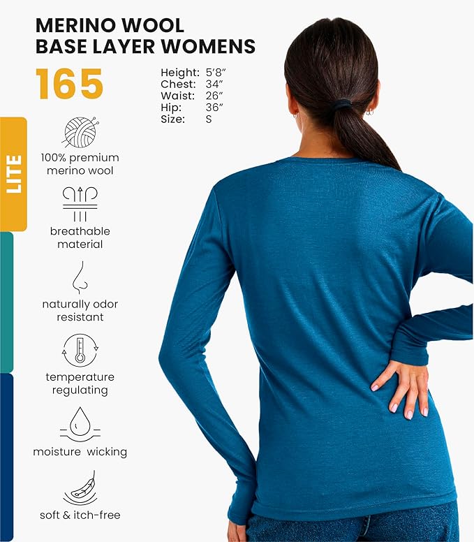 Merino.tech Merino Wool Base Layer Women - 100% Merino Wool Heavyweight, Midweight, Lite Long Sleeve Thermal Shirt and Socks