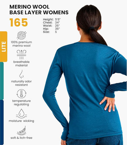 Merino.tech Merino Wool Base Layer Women - 100% Merino Wool Heavyweight, Midweight, Lite Long Sleeve Thermal Shirt and Socks
