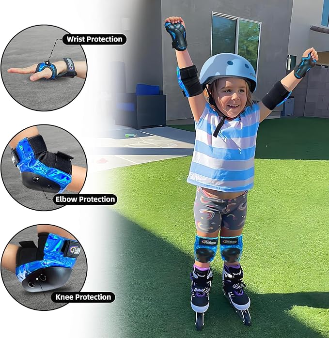 Nattork Knee Pads for Kids Youth Audlt，Knee and Elbow Pads with Wrist Guards 6 in 1 Protective Gear Set for Skateboard, Roller Skate, Inline Skates, Cycling and Scooter Boys Girls
