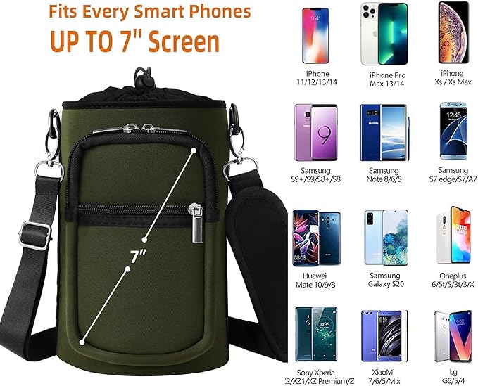 32/40/64/128 oz Neoprene Insulated Water Bottle Carrier Bag, Sling Bag Sleeve Pouch Holder with Strap & Paracord Handle and 2 Pocket for Travelling, Hiking, Camping