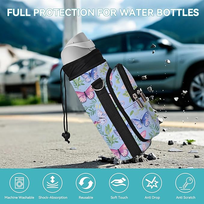 25/32/40/64oz Water Bottle Bag Holder Carrier-Insulated Crossbody Sling Case Sleeve with Strap & Pockets for Men Women Gym Cycling Travel Walking Hiking Camping