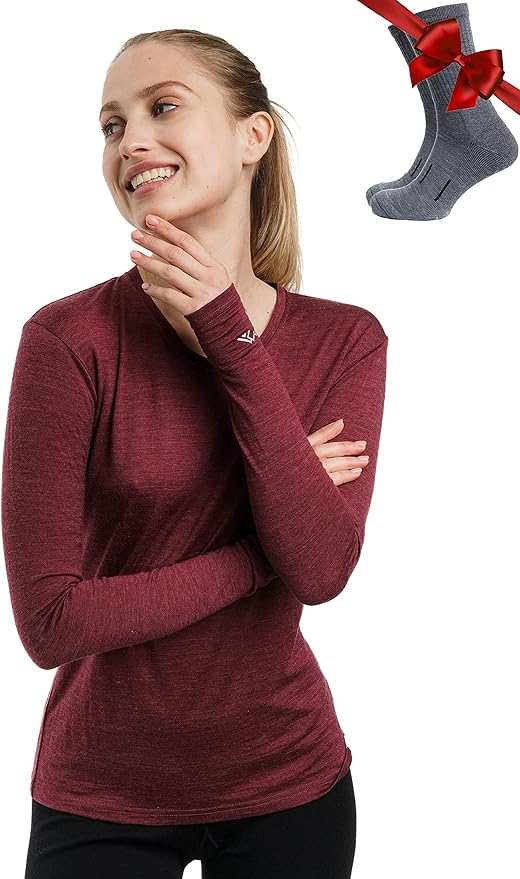 Merino.tech Merino Wool Base Layer Women - 100% Merino Wool Heavyweight, Midweight, Lite Long Sleeve Thermal Shirt and Socks