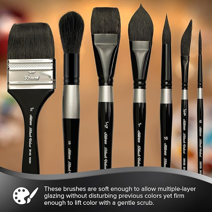 Silver Brush Limited BV-3053S Black Velvet Short Handle Script Liner Brushes, Mixed Filament With Very Soft Tips, 4pc Professional Artist Painting Bundle for Watercolors, Gouache, Dyes & Silk Painting