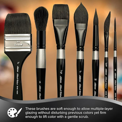Silver Brush Limited BV-3053S Black Velvet Short Handle Script Liner Brushes, Mixed Filament With Very Soft Tips, 4pc Professional Artist Painting Bundle for Watercolors, Gouache, Dyes & Silk Painting