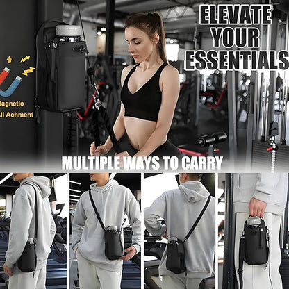 Magnetic Gym Bag | Hands-Free Water Bottle Holder with Strap | Small Crossbody Sling Pouch for Fitness, Work