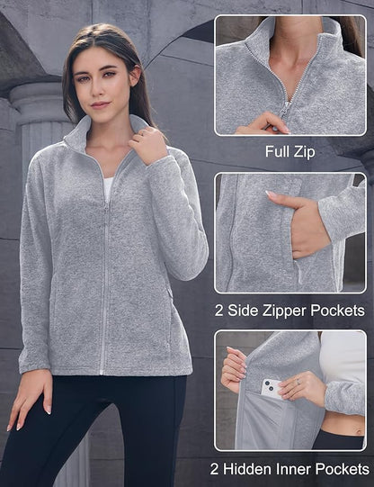 MAGCOMSEN Fleece Jacket Women Zip UP Lightweight Soft Polar Warm Winter Jackets for Women with Pockets Outdoor Hiking