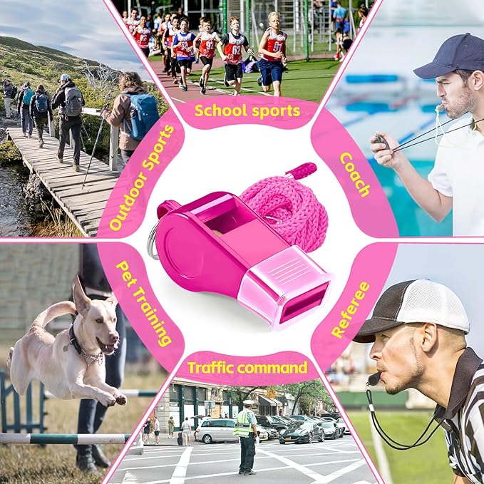 Pink Whistle, Plastic Whistle Emergency with Lanyard and Mouthpiece – Loud Crisp Sound for Coaches, Lifeguard, Teachers, Training, and Outdoor Safety (2 Pack)
