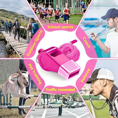 Pink Whistle, Plastic Whistle Emergency with Lanyard and Mouthpiece – Loud Crisp Sound for Coaches, Lifeguard, Teachers, Training, and Outdoor Safety (2 Pack)