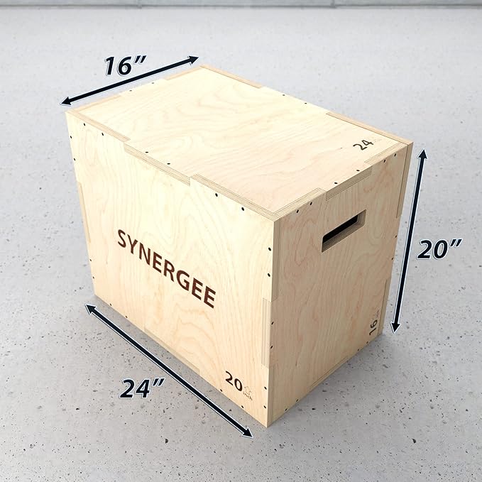 Synergee 3 in 1 Wood Plyometric Box for Jump Training and Conditioning. All in One Jump Trainer. Sizes 30/24/20, 24/20/16, 20/18/16, 16/14/12