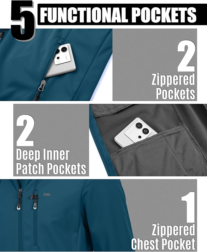 33,000ft Men's Softshell Jacket with Hood Waterproof Windbreaker Lightweight Rain Shell Jacket for Outdoor Hiking Travel