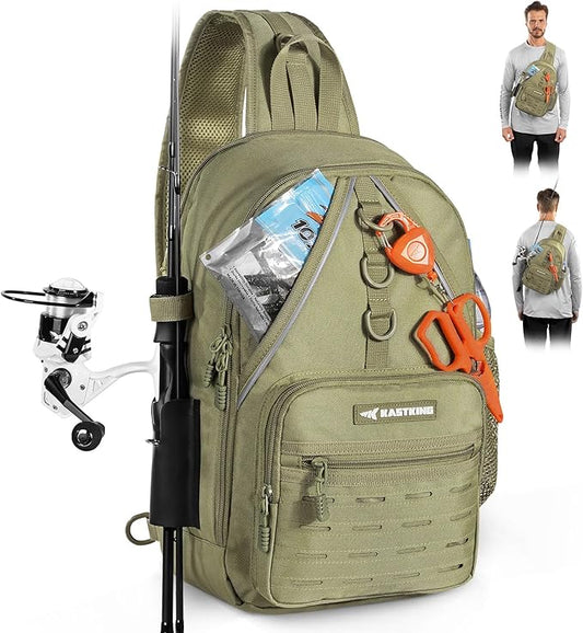 KastKing Karryall Sling Tackle Bag–Fishing Sling Pack,Fishing Backpack With Rod Holder,MOLLE System,Soft Bait & Gear Storage