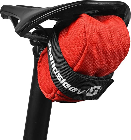 SpeedSleev Ranger Medium Bike Saddle Bag – Compact Under Seat Cycling Pack for Road, Gravel & MTB – Waterproof, Rattle-Free Tool Storage – Lightweight Bike Gear Bag with Reflective Safety Strap – Red