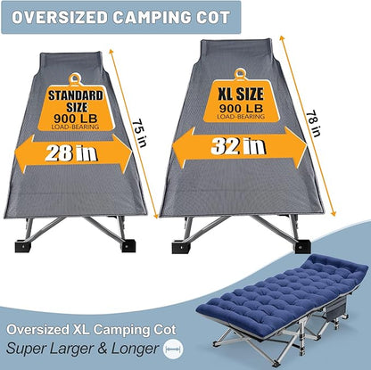 Slsy Oversized XXL Folding Camping Cot for Adults with Pad, Padded Portable Sleeping Cots, Camp Bed with Carry Bag for Outdoor Travel, Beach, Hiking