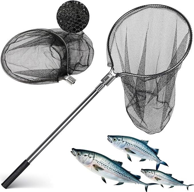 Heavy Duty Extra Large Aluminum Landing Net - Telescoping Handle (67-100in), 20in Net Opening for Saltwater Fishing