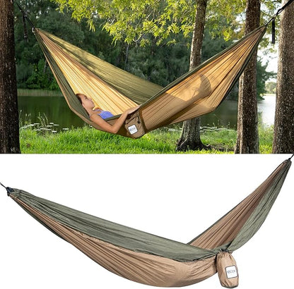 Outdoors Parachute Hammock Single with 2 Tree Straps, Portable Lightweight Nylon Comfortable for Backpacking, Camping, Travel, Beach, Backyard, Patio, Hiking